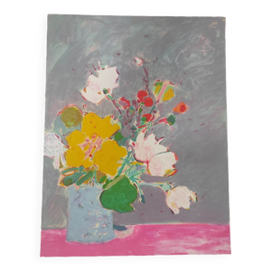 Le bouquet rose lithographie main