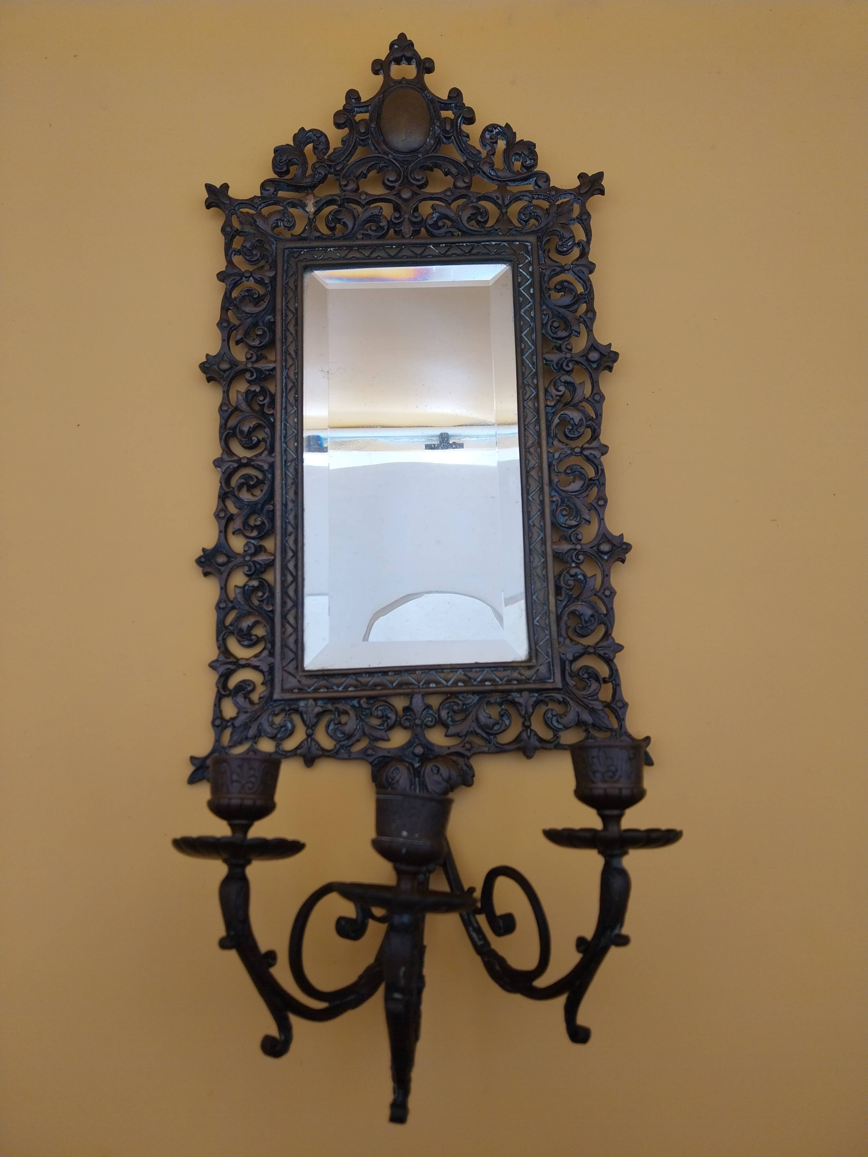 Applique miroir bougeoirs bronze doré