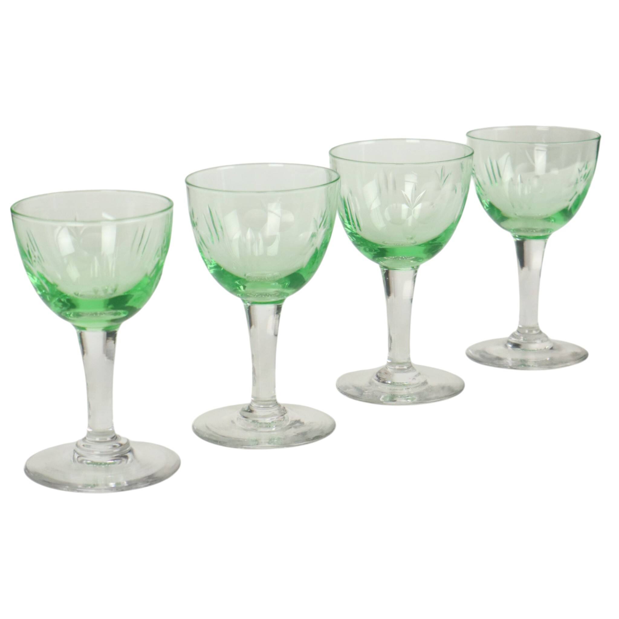 Set of 8 Val Saint Lambert Uranium Glass Aperitif Glasses