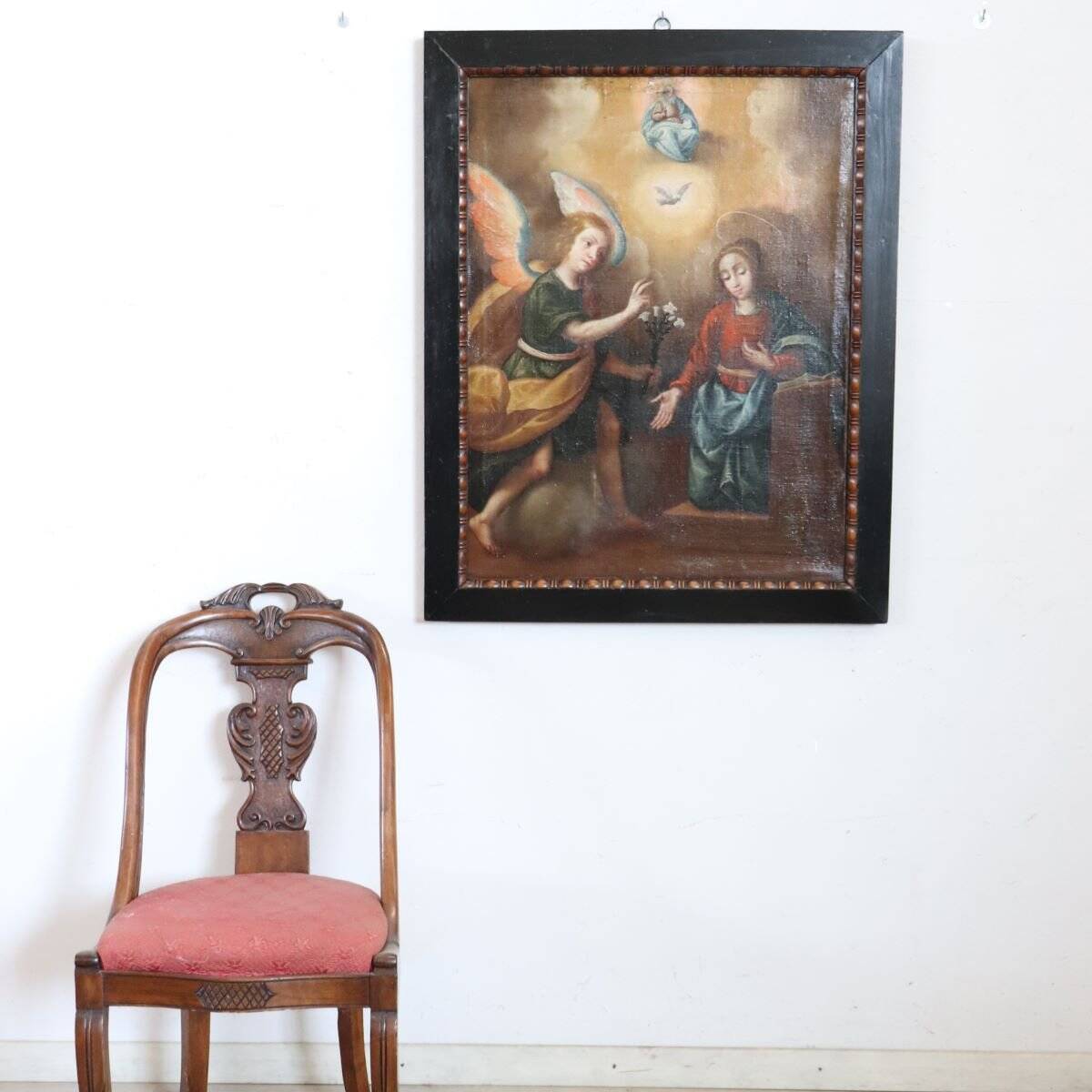 The Annunciation, Italy, 17th Century, Antique Oil Painting On Canvas