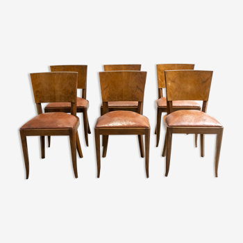 Set de six chaises cuir art déco France 1930