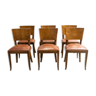 Set de six chaises cuir art déco France 1930