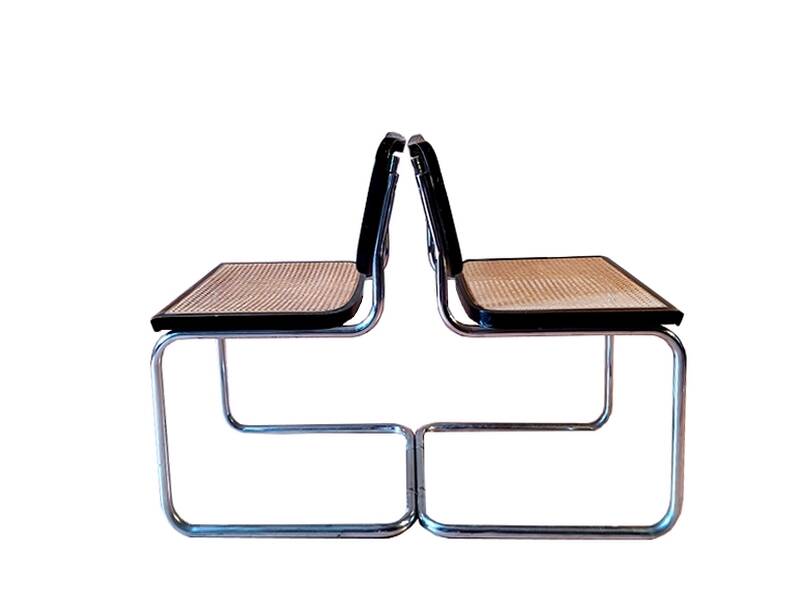 Pair of B32 Cesca chairs by Marcel Breuer, designed in 1987, stamped