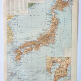 Antique engraving 1898, Japan, map, Asia, Tokyo • Lithograph, original illustration