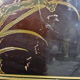 Vintage red / gold Chinese lacquer cabinet with flowers and birds