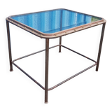 Table avec ancien hublot de bateau en  laiton avec piètement en fer / 100 x 85 x 76 cm