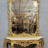 Console Vénitienne et miroir  style Louis XV baroque en bois doré