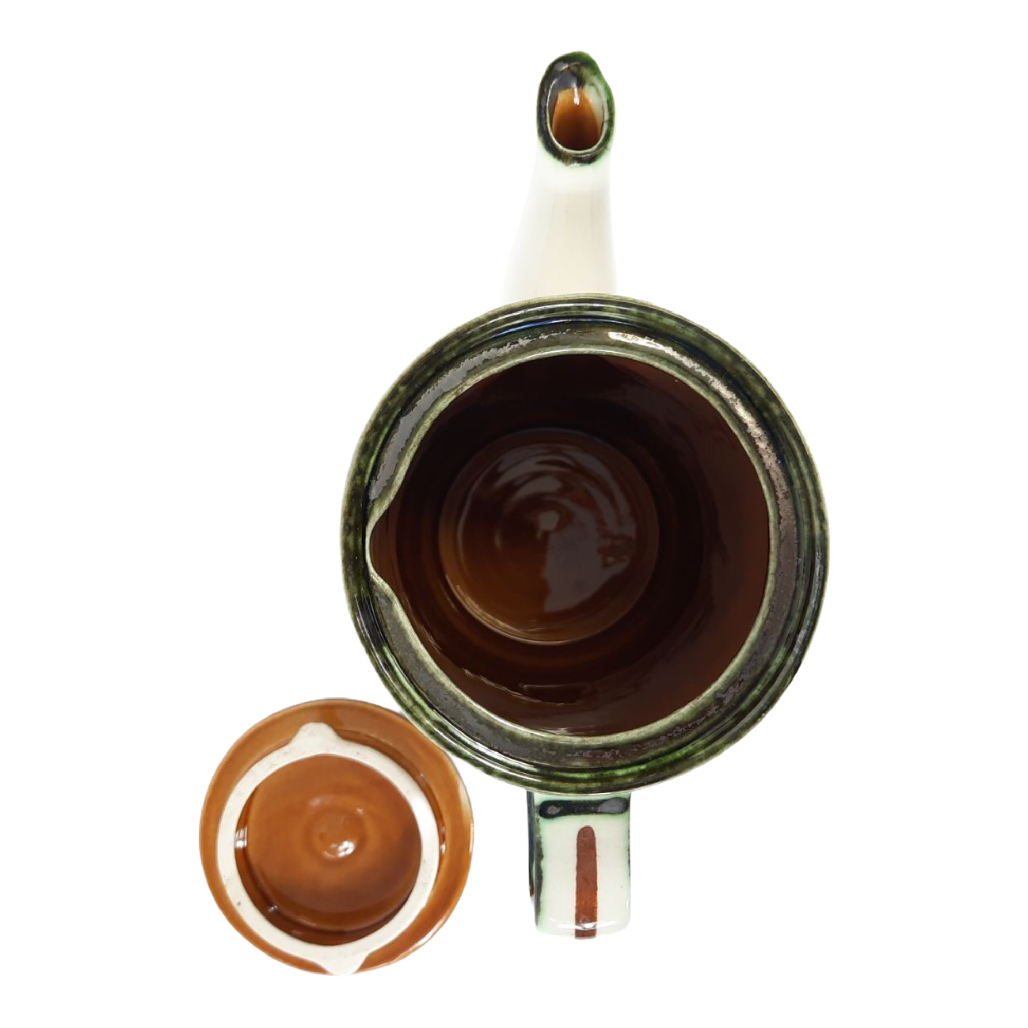 Tea service for Six vintage boch pattern brown, white and green