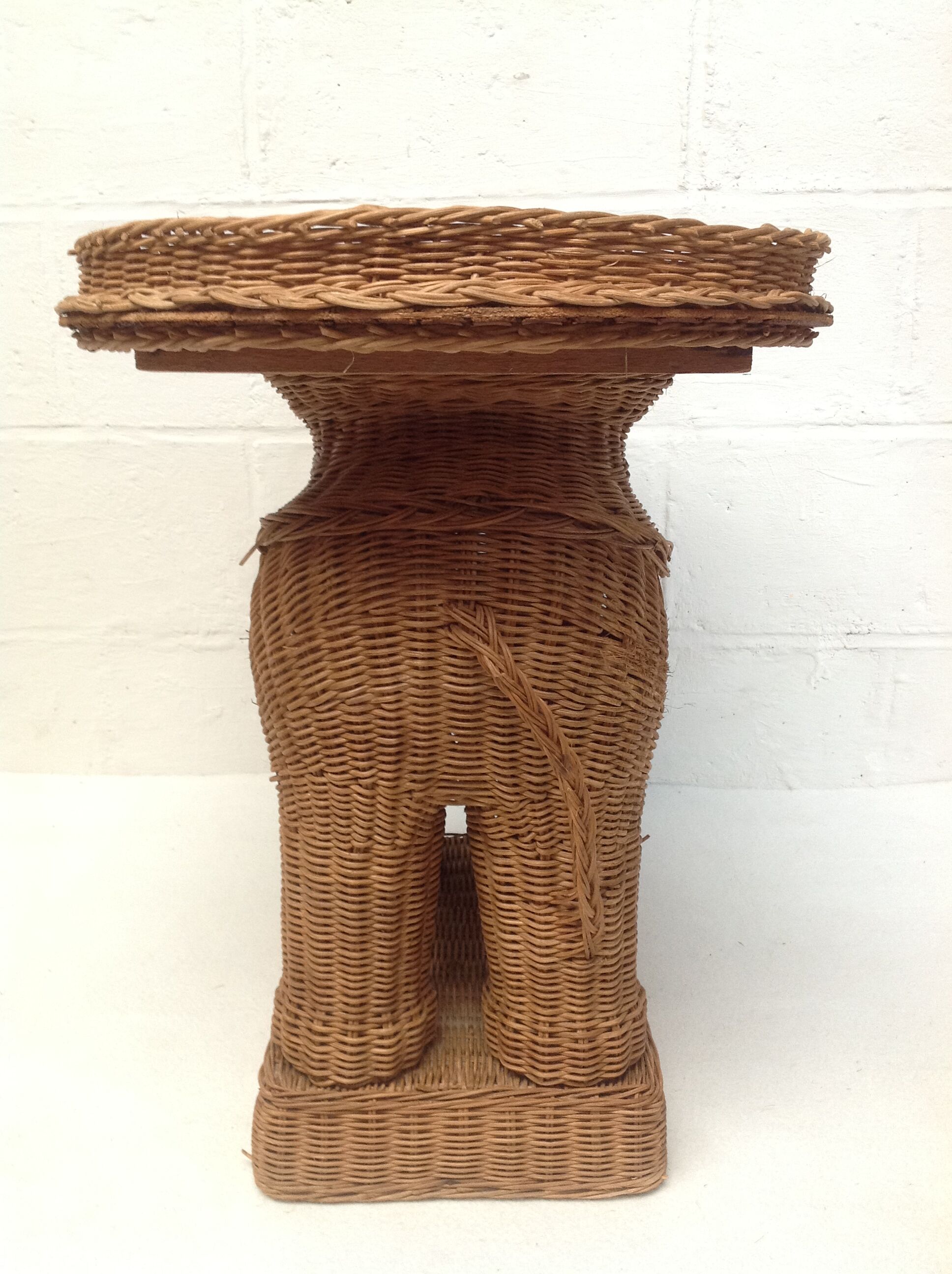 Vintage wicker elephant and rattan table