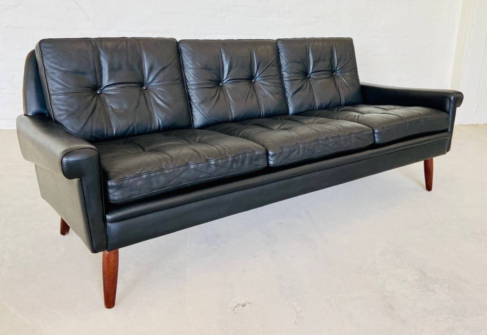 Vintage Danish retro Svend Skipper 3 person sofa in black leather 1960s