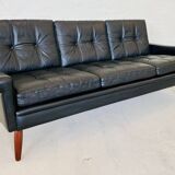 Vintage Danish retro Svend Skipper 3 person sofa in black leather 1960s