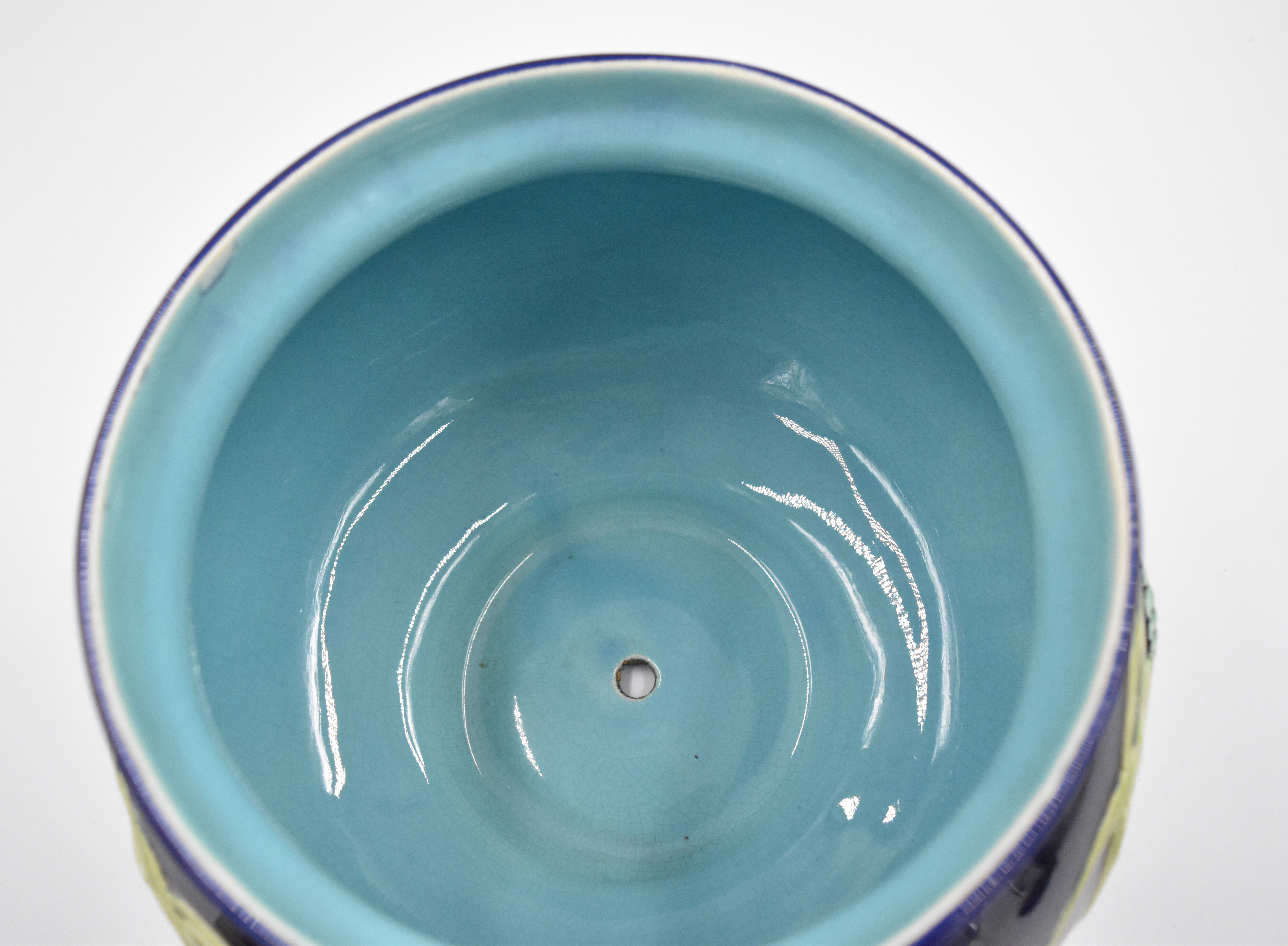 Cover-pot decor of murals in majolica Sarreguemines Majolica earthenware