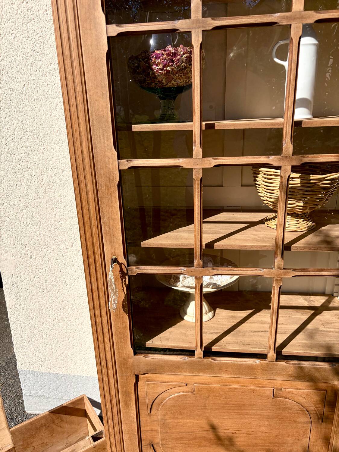 Raw wood display cabinet