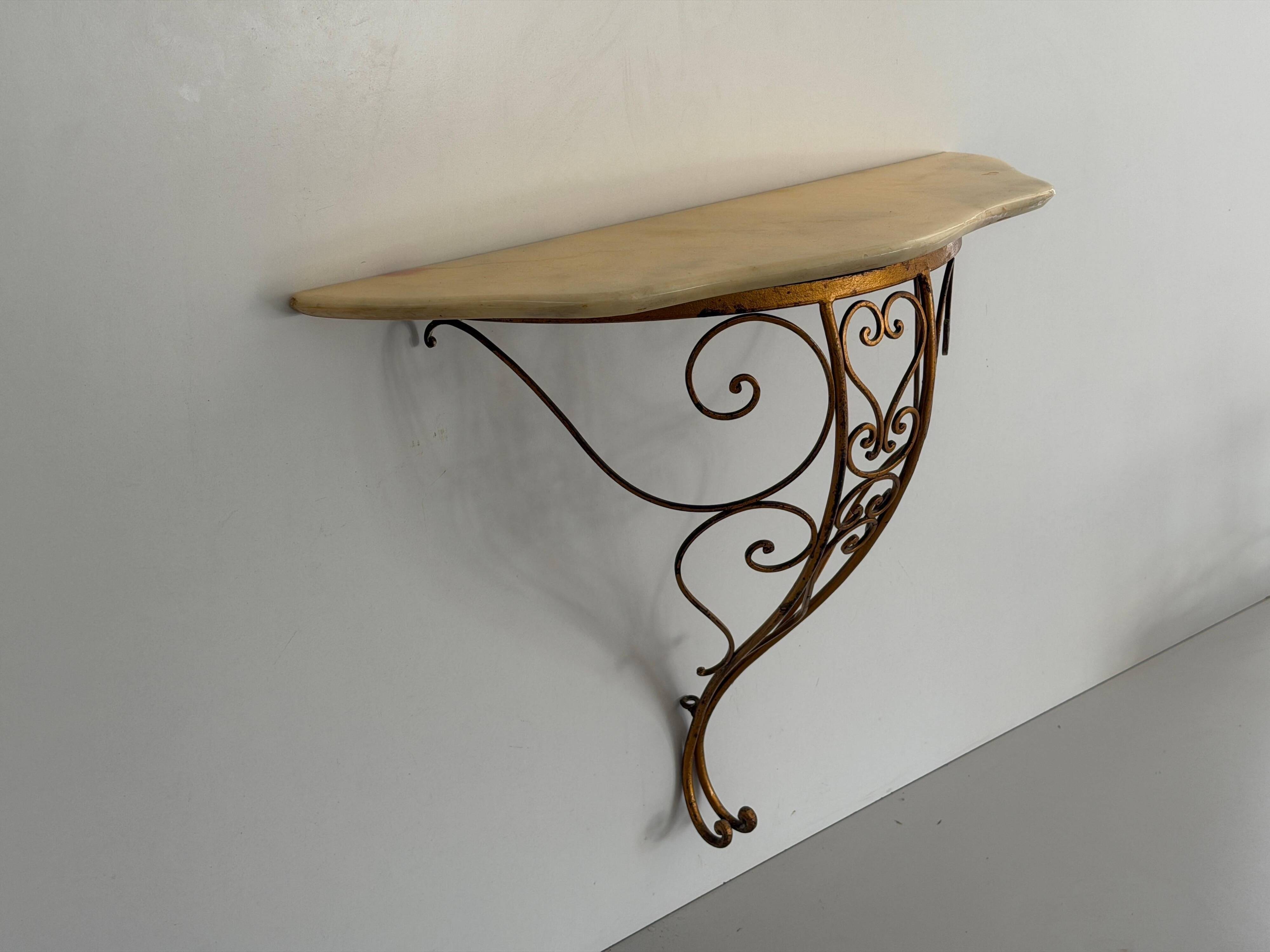 Mid-century floating wall console in wrought iron, 1950, Italy