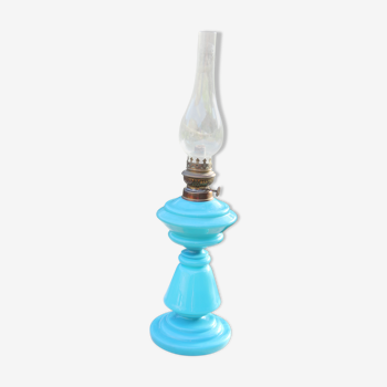 Blue opaline oil lamp