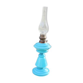 Blue opaline oil lamp