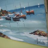 Oil on canvas signed, sailboats in brittany