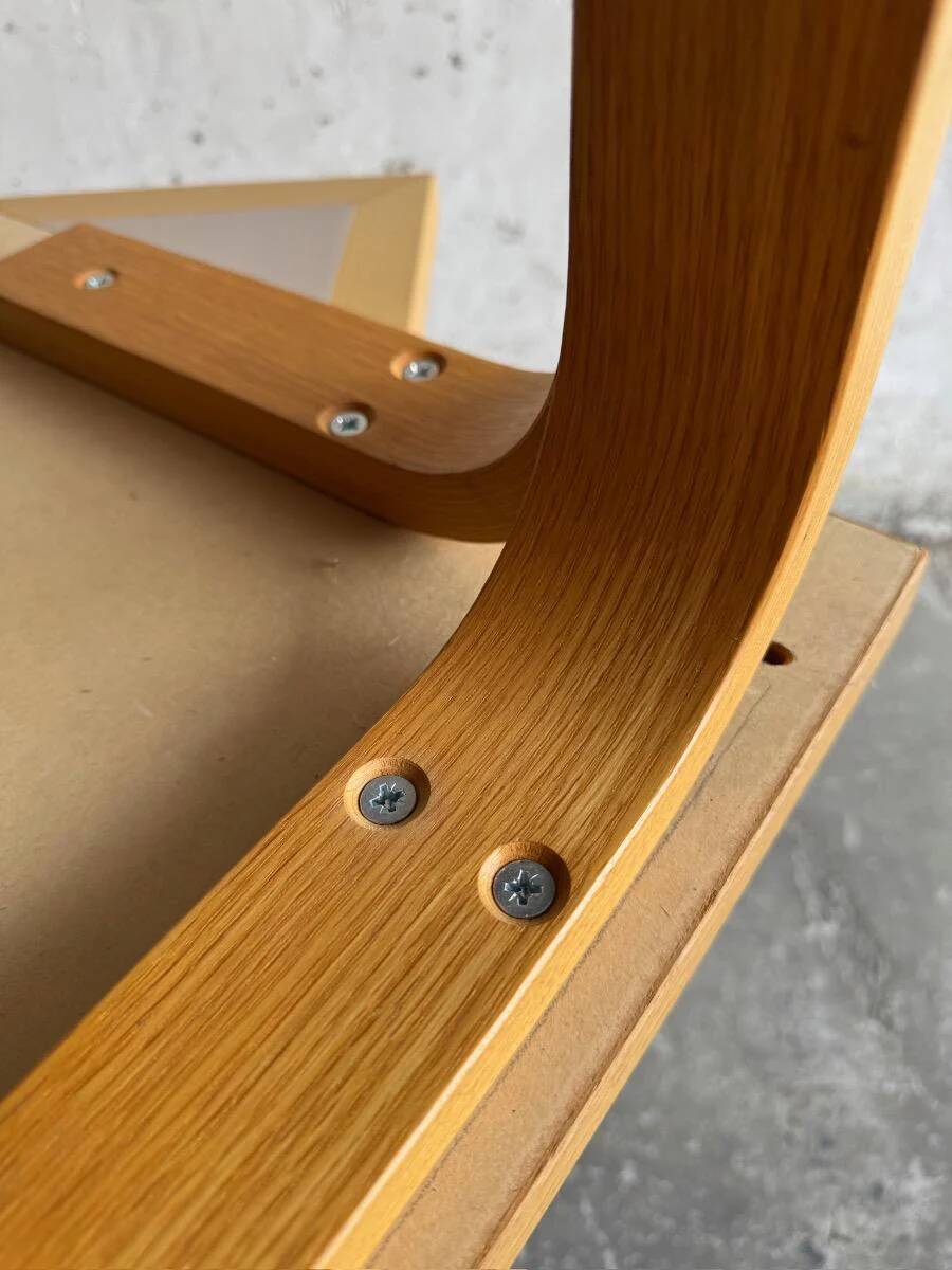 Set of 2 light-grey laminated and beech wood half-round dining tables by Magnus Olesen