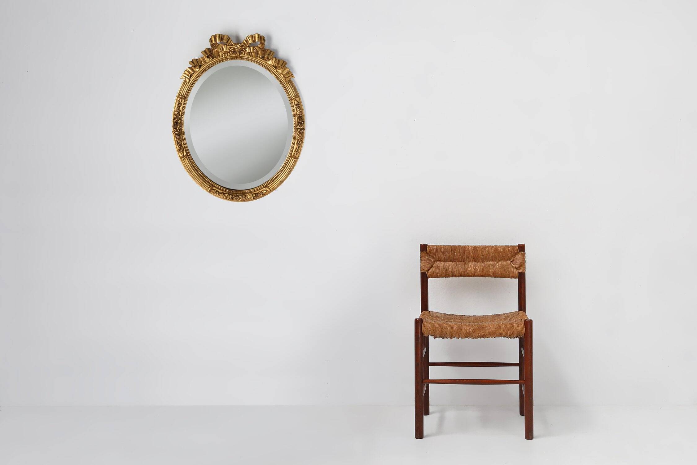 Large Antique Oval Gilt Mirror in Wood and Plaster, Belgium, 1900s