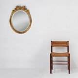 Large Antique Oval Gilt Mirror in Wood and Plaster, Belgium, 1900s