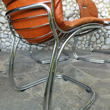 Seérie of 4 chairs Sabrina design Gastone Rinaldi for Rima, tawny leather, 1970