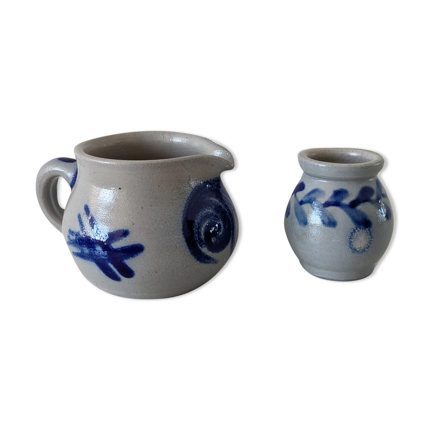 Milk pot and small jar in grey and blue Alsace sandstone