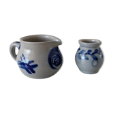 Milk pot and small jar in grey and blue Alsace sandstone