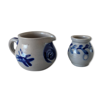 Milk pot and small jar in grey and blue Alsace sandstone