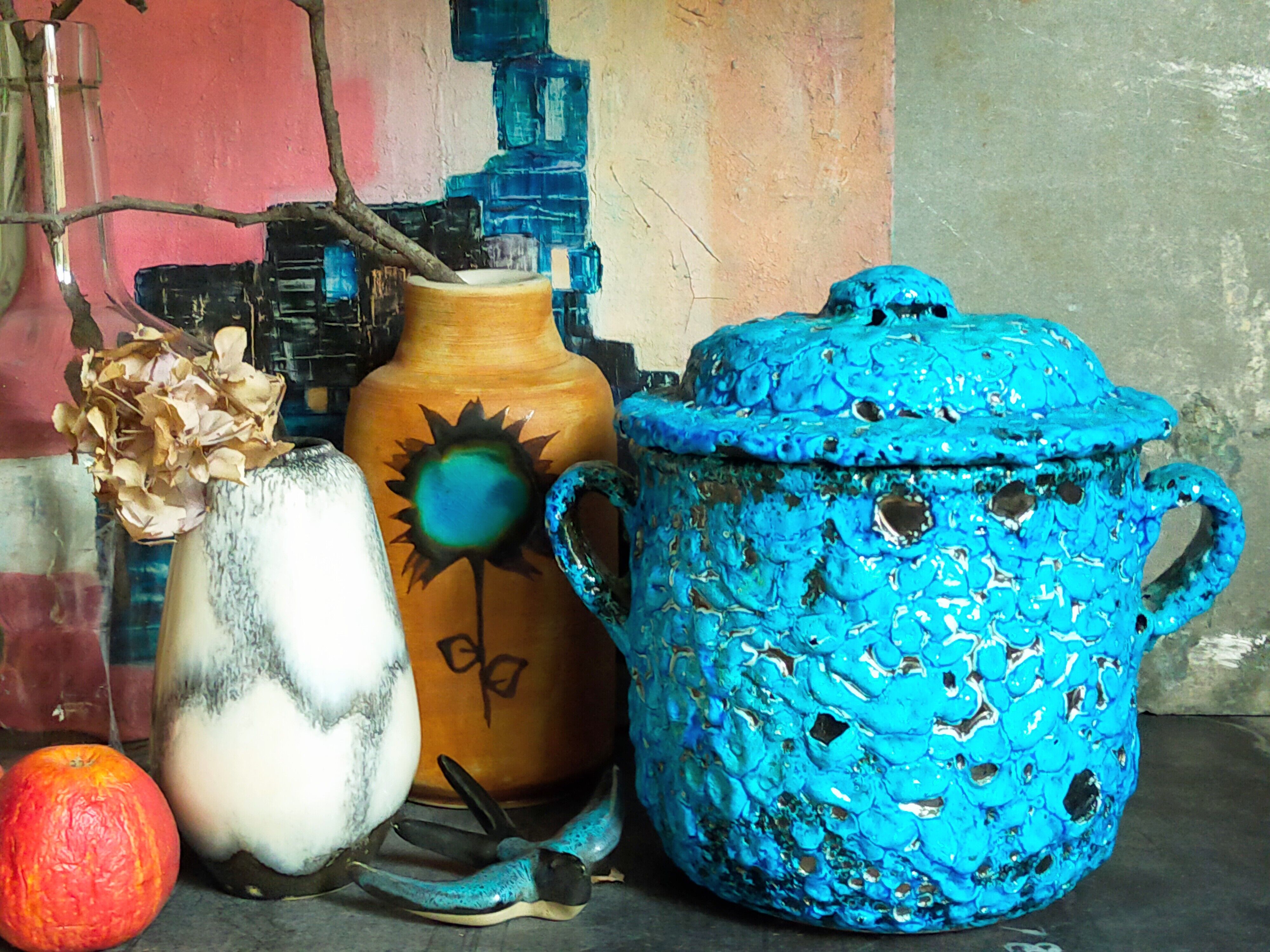 Covered ceramic pot fat-lava foam glaciers, enamels le cyclope, annecy