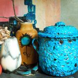 Covered ceramic pot fat-lava foam glaciers, enamels le cyclope, annecy