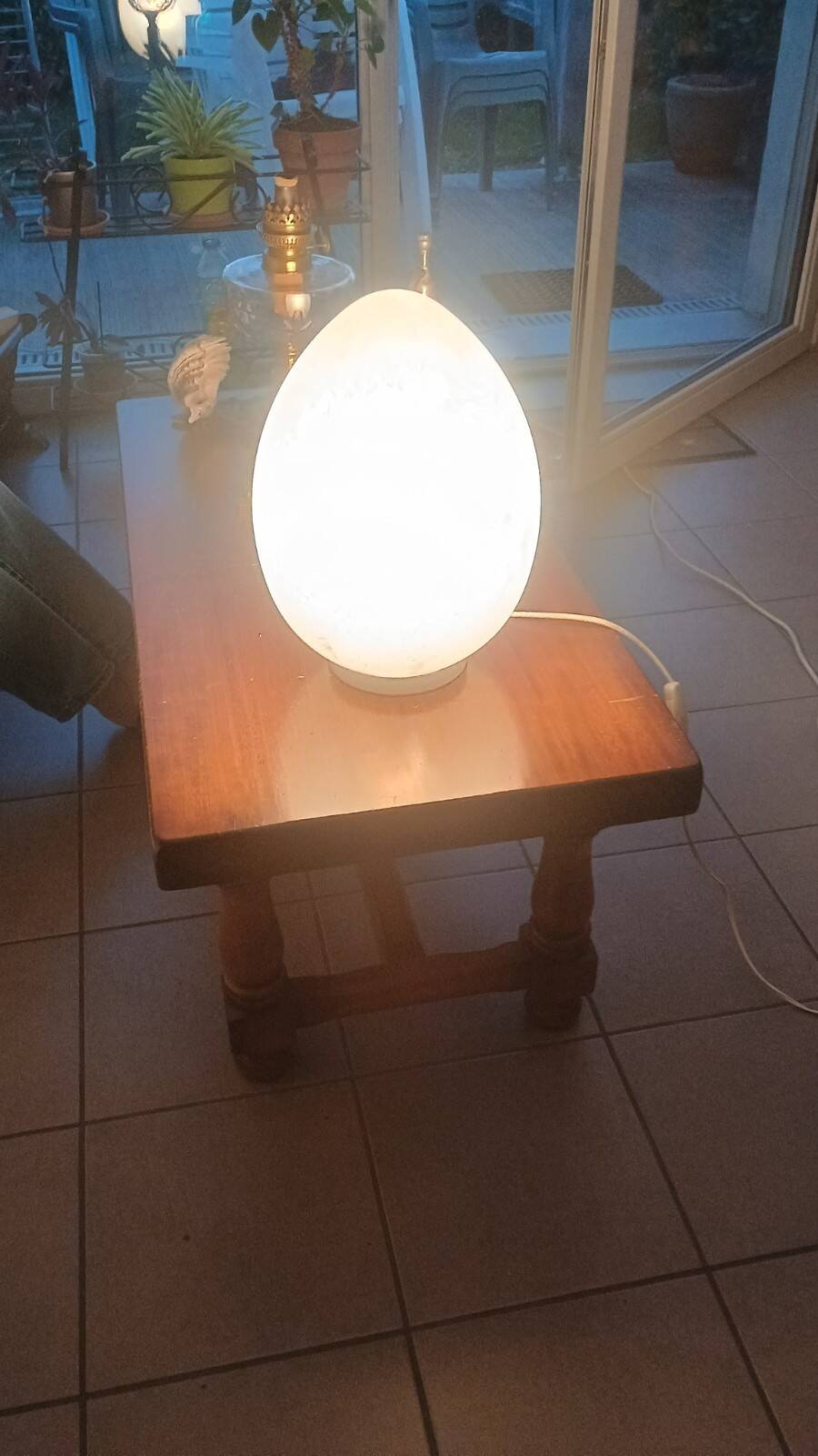Lampe œuf Domec, verre moucheté de Vianne 1970