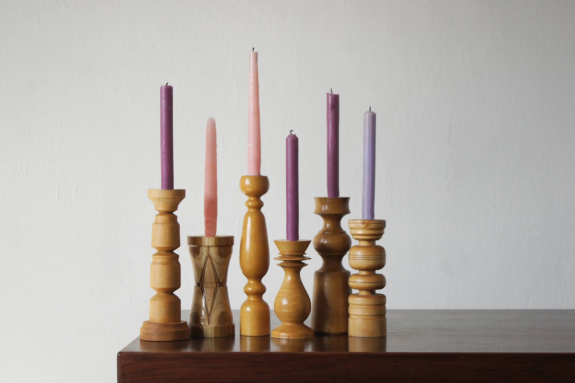 Scandinavian Wooden Candleholders, Set of 6