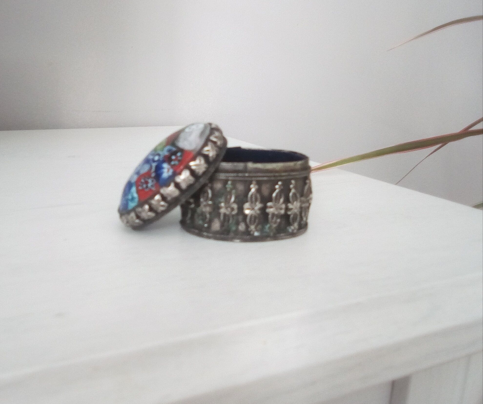 Old silver and porcelain pillbox