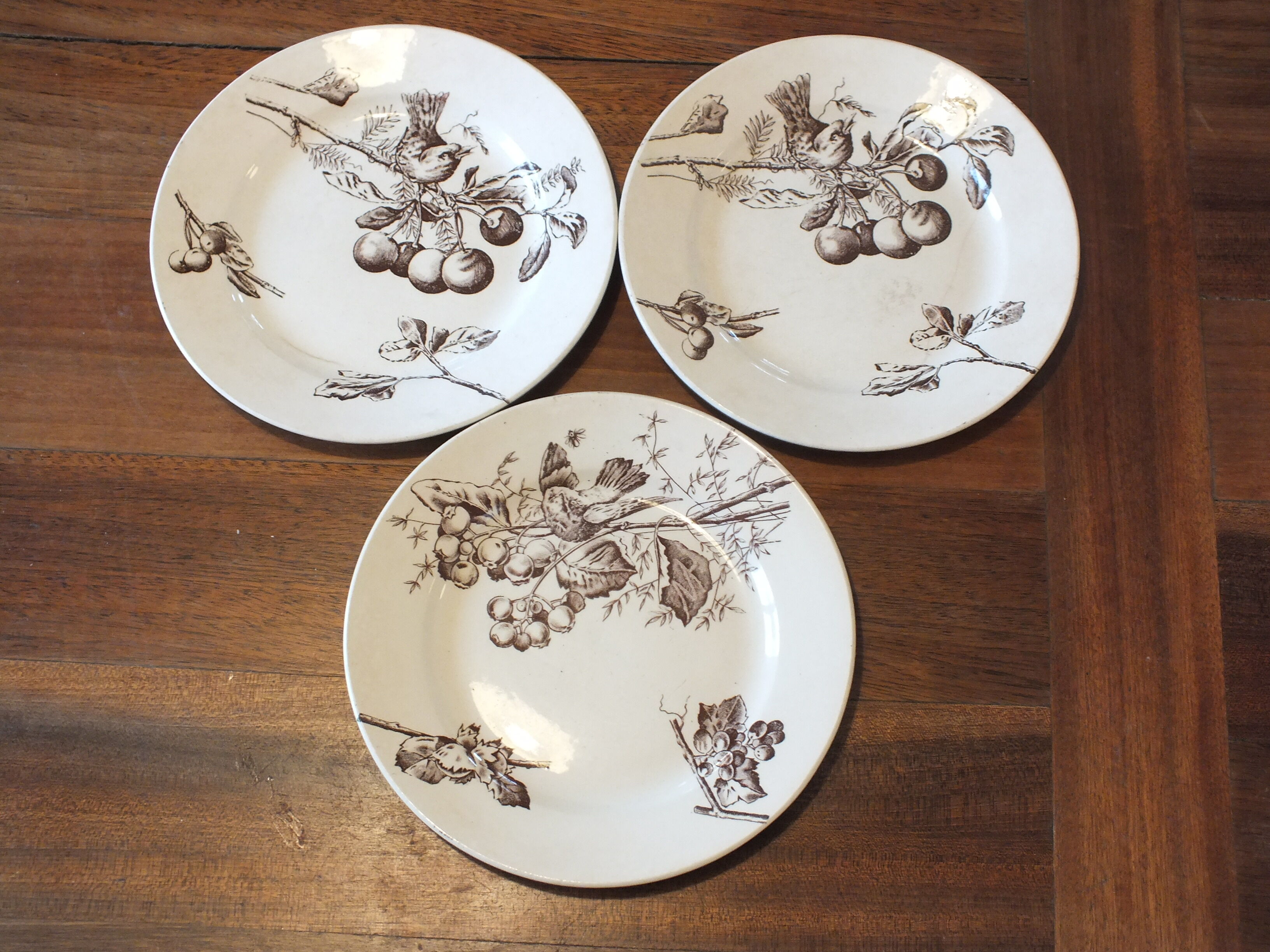 3 plates with hors d'oeuvre in Terre de Fer HB Choisy bird decoration