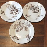 3 plates with hors d'oeuvre in Terre de Fer HB Choisy bird decoration