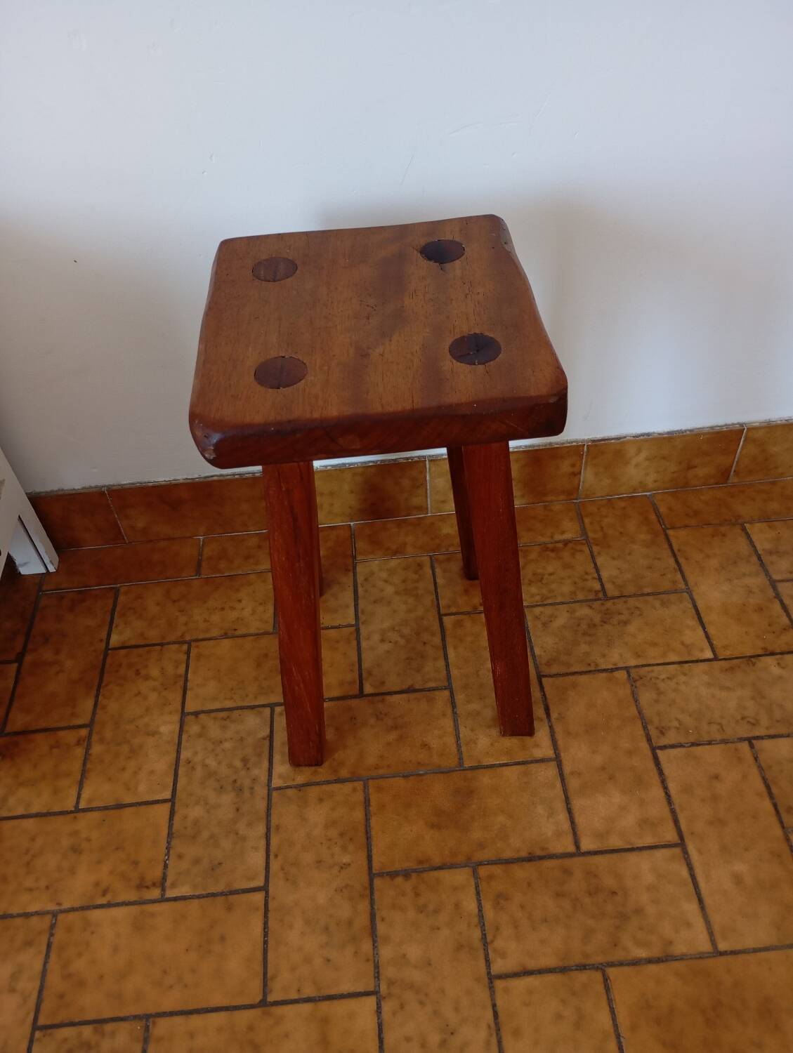Brutalist style wooden stool