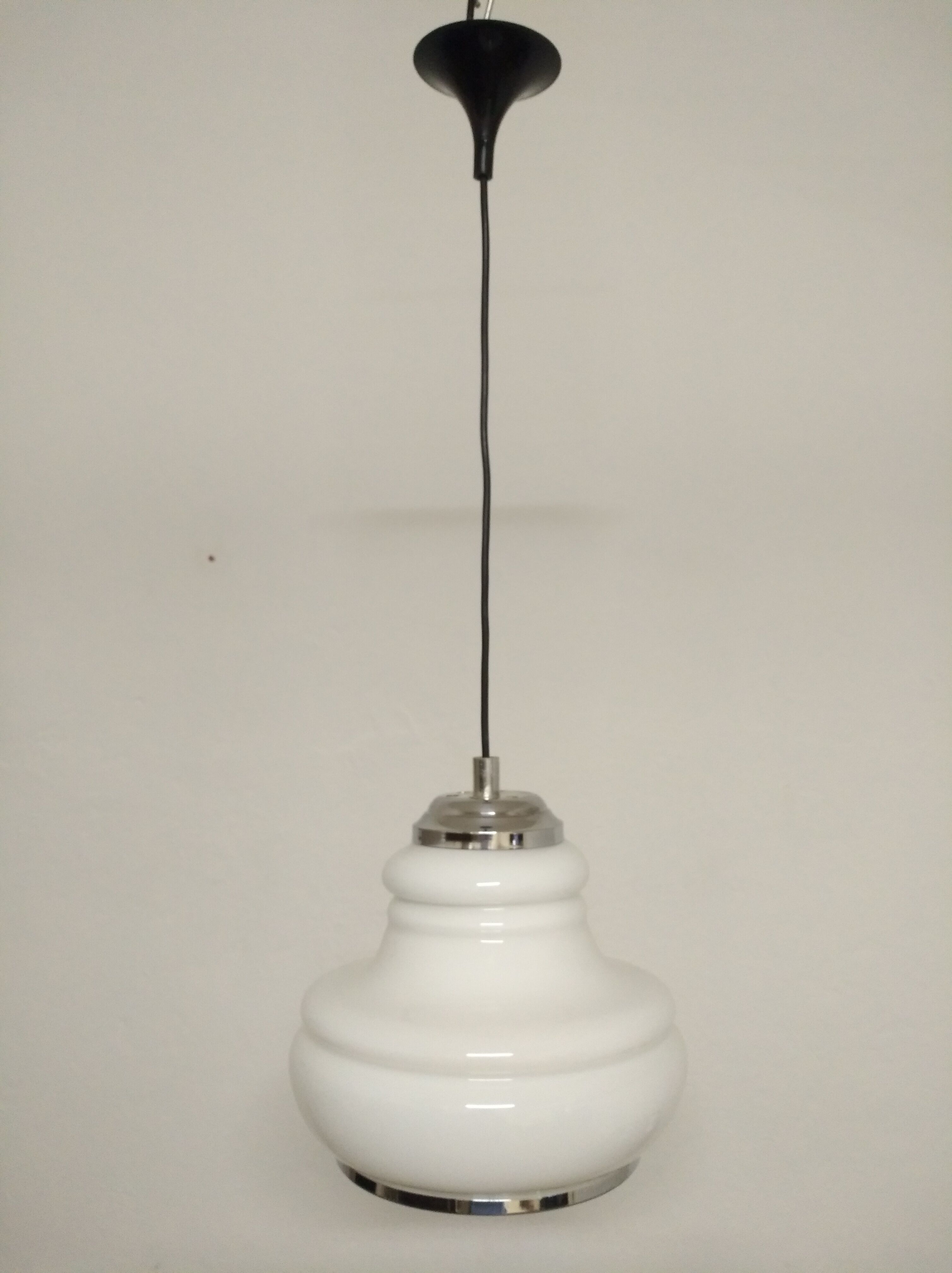 Space age pendant lamp in white opaline from the 70s