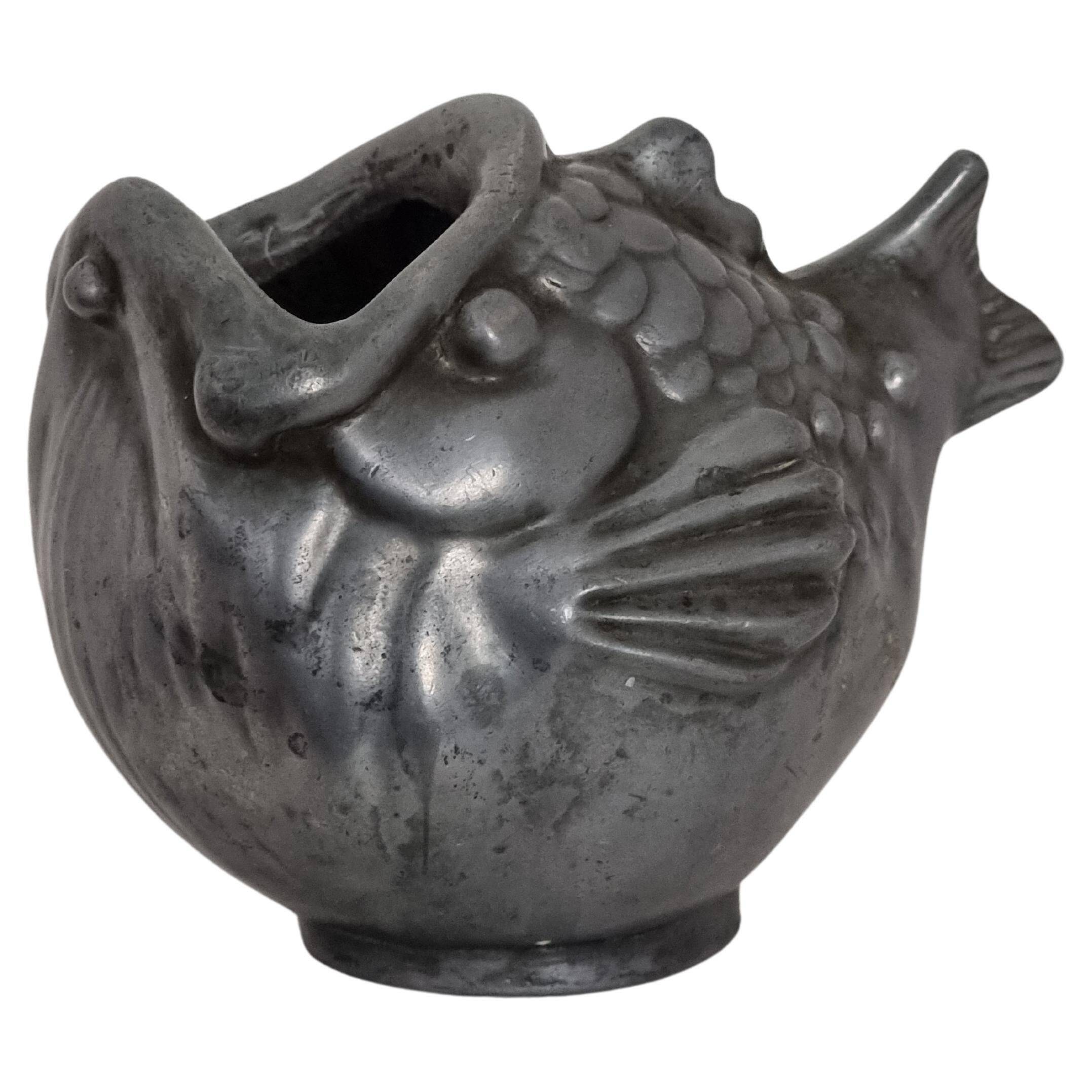 Just Andersen, fish vase in pewter, Denmark, 1930s