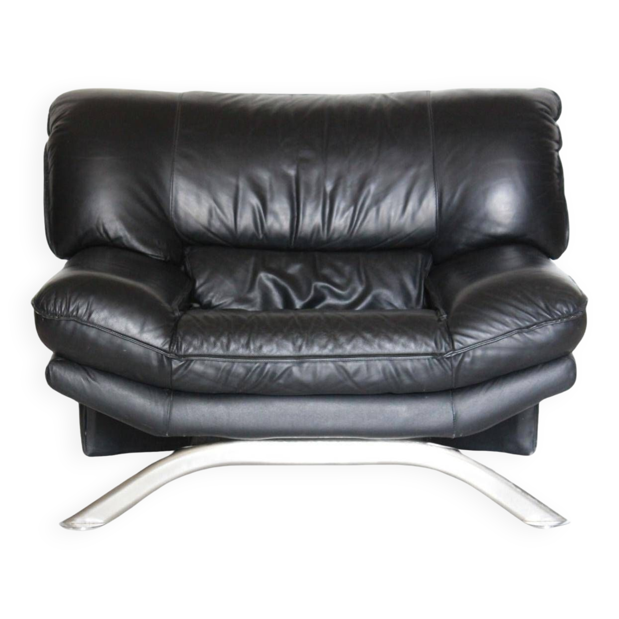 Post modern black leather armchair, Italy 1980 's