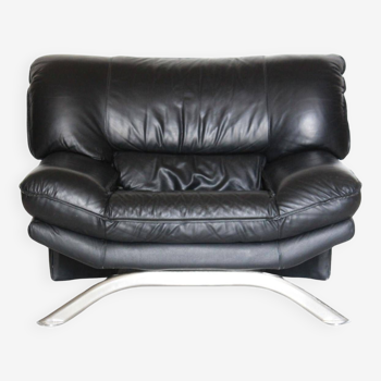 Fauteuil post moderne en cuir noir, Italie 1980