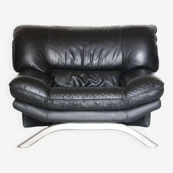 Post modern black leather armchair, Italy 1980 's