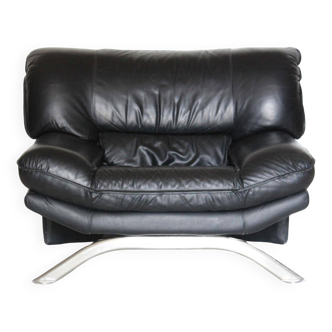 Fauteuil post moderne en cuir noir, Italie 1980