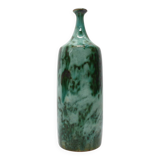 Vase bouteille en grès émaillé vert à reflets cuivrés 1960-1970