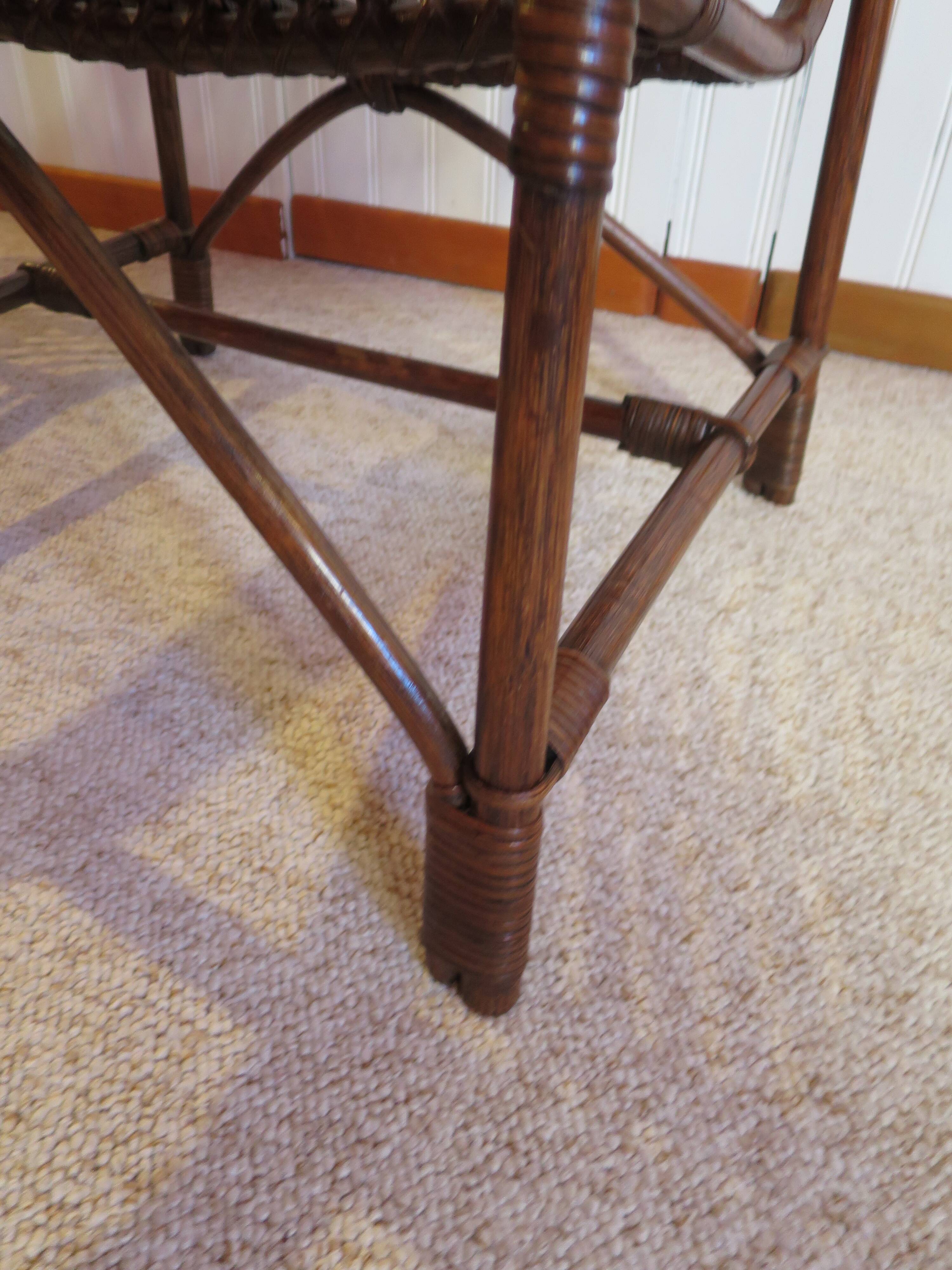Lot de 2 Fauteuils de jardin en rotin et bambou -Vintage -Années 60 - avec coussins - vernis satin