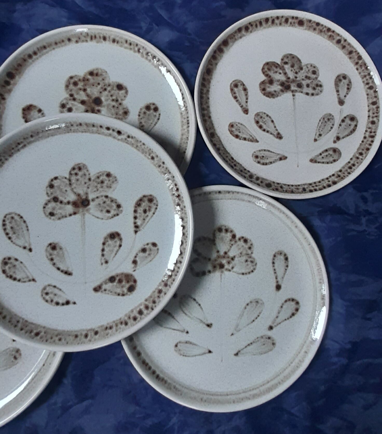 6 dessert plates glazed stoneware from Sarreguemines, Art workshop, model Jocelyne - vintage