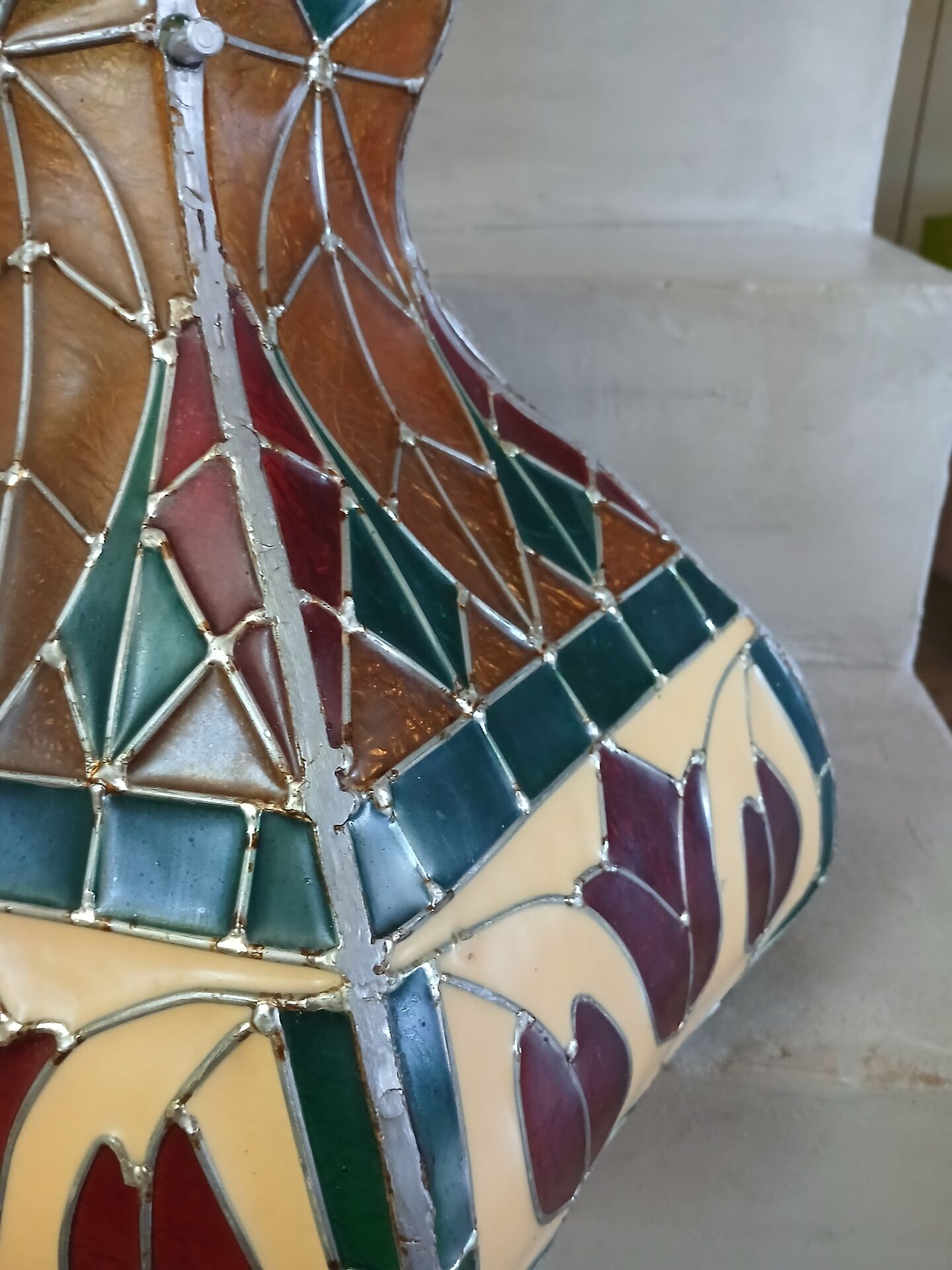 Vintage pendant light with multicoloured stained glass.