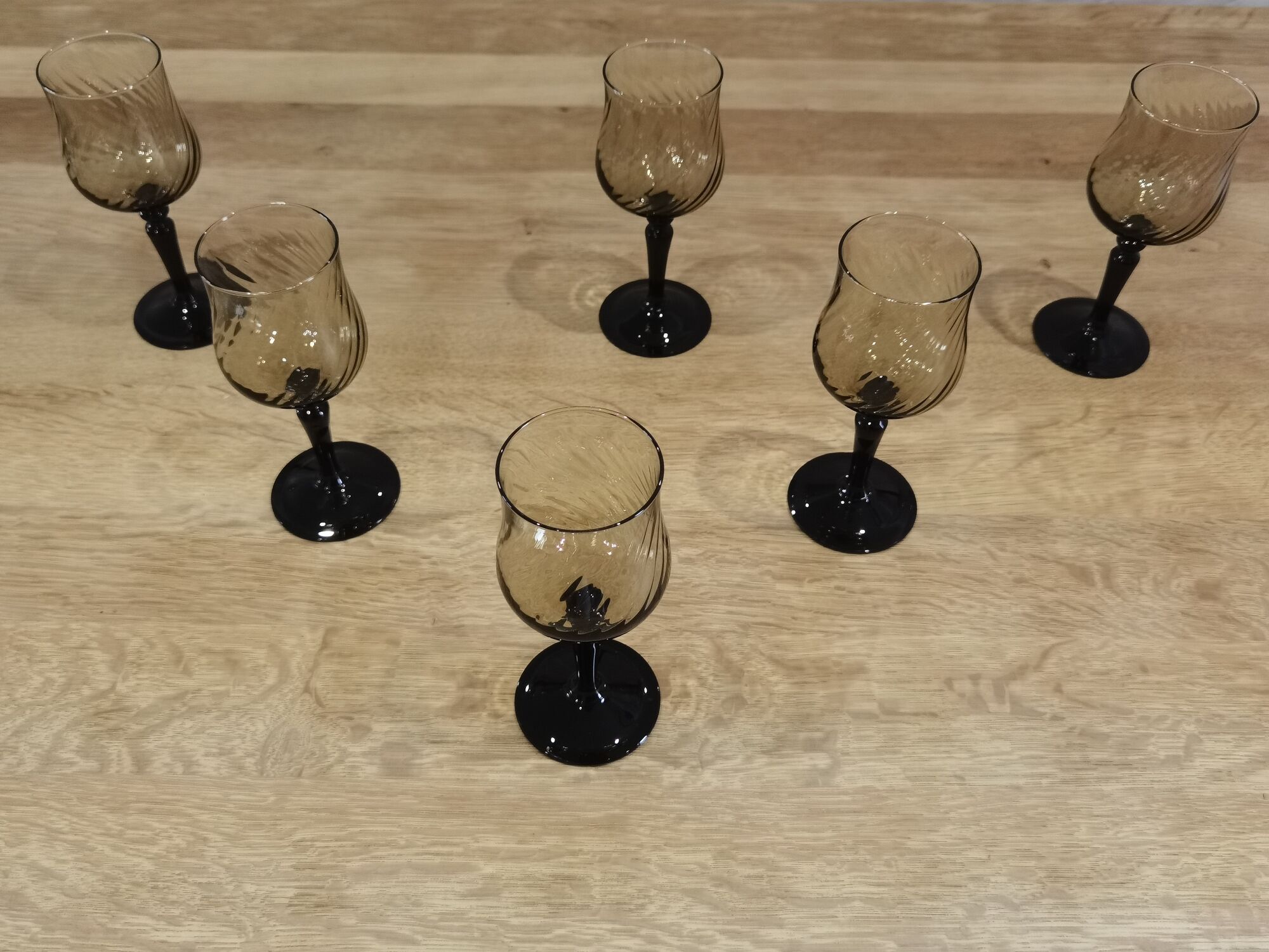11 vintage black foot smoked twisted water glasses