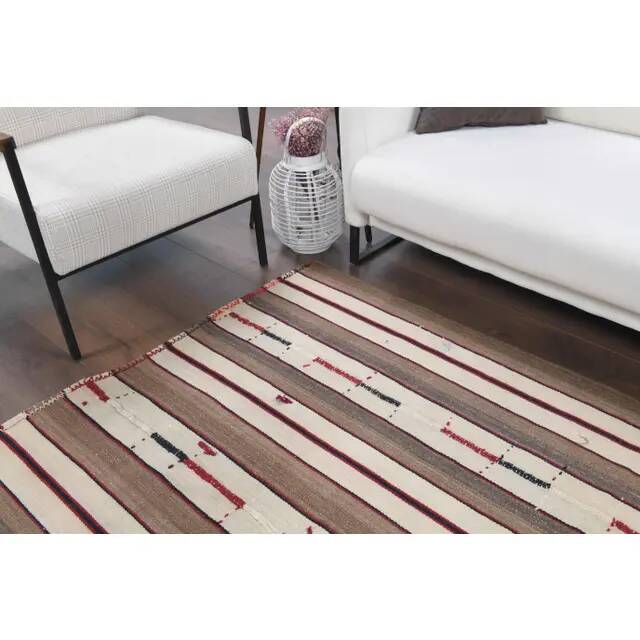 Vintage Turkish Oushak handmade wool cotton brown kilim area rug 166x230