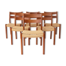 6 EMC Mobler Mid-century teak dining chairs with papercord seats, Set of 6, Denmark, 1960s-1970s