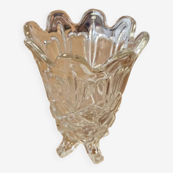 Chiseled glass vase on foot, vintage